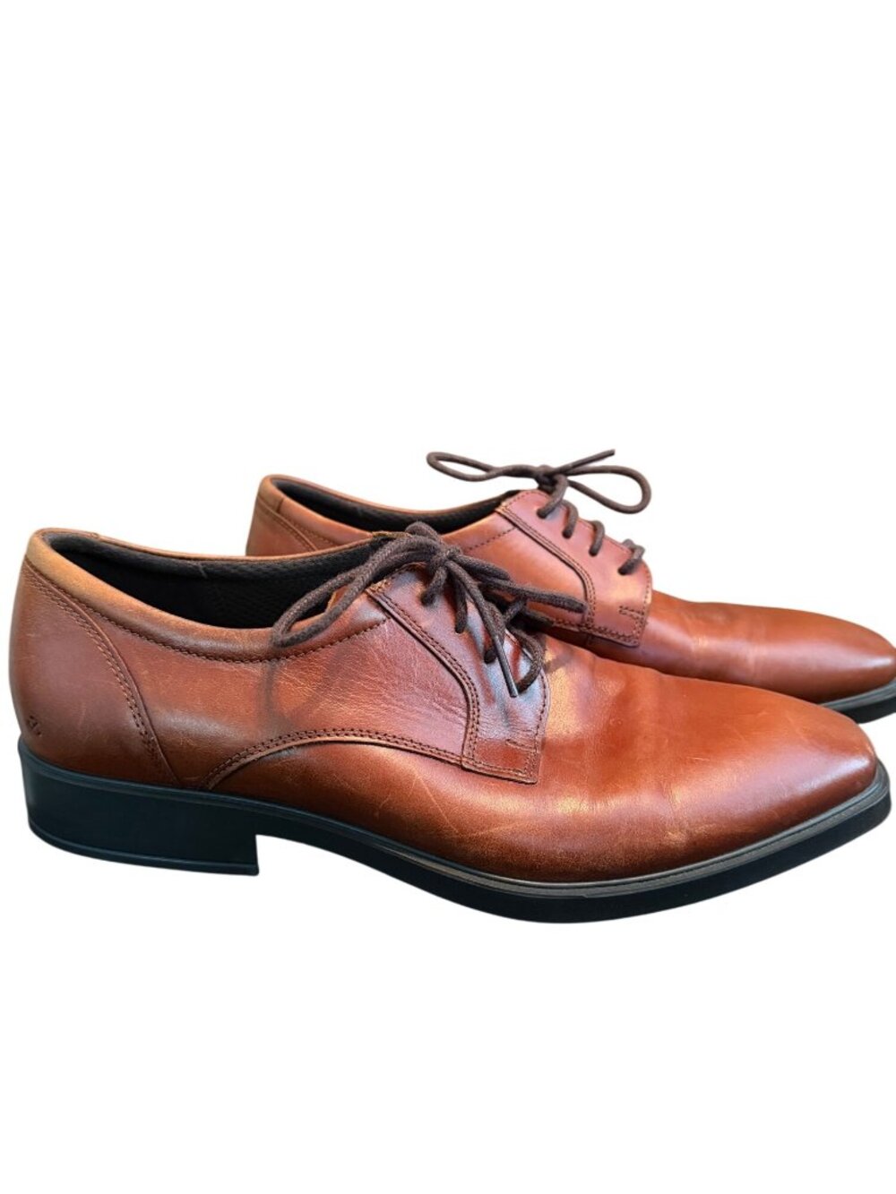 Ecco Mens Brown Leather Oxford Dress Shoes US 9.5 Dual Fit Insoles